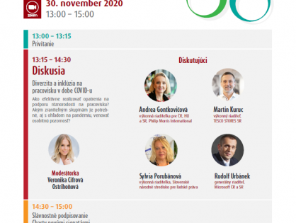 Online diskusia a slávnostné prijatie nových signatárov Charty diverzity Slovensko